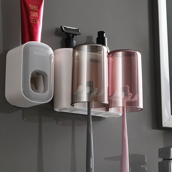 Multifunctional Toothbrush Holder - Elevato Home 2 Cups + Grey Dispenser Organizer