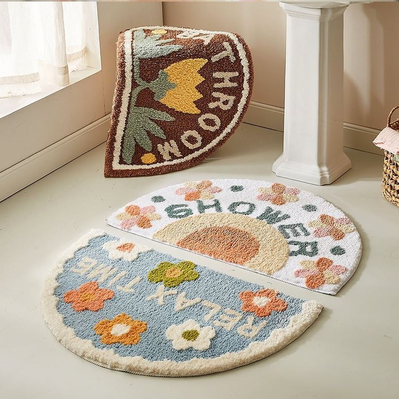 Semi Circle Floral Bathroom Mat