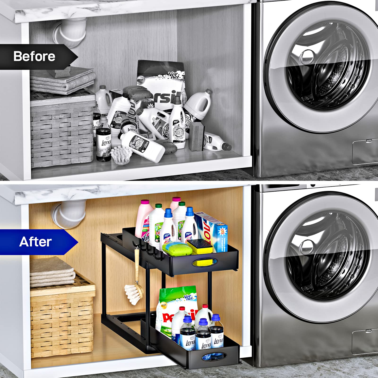 Under Sink Dual Sliding Organizer