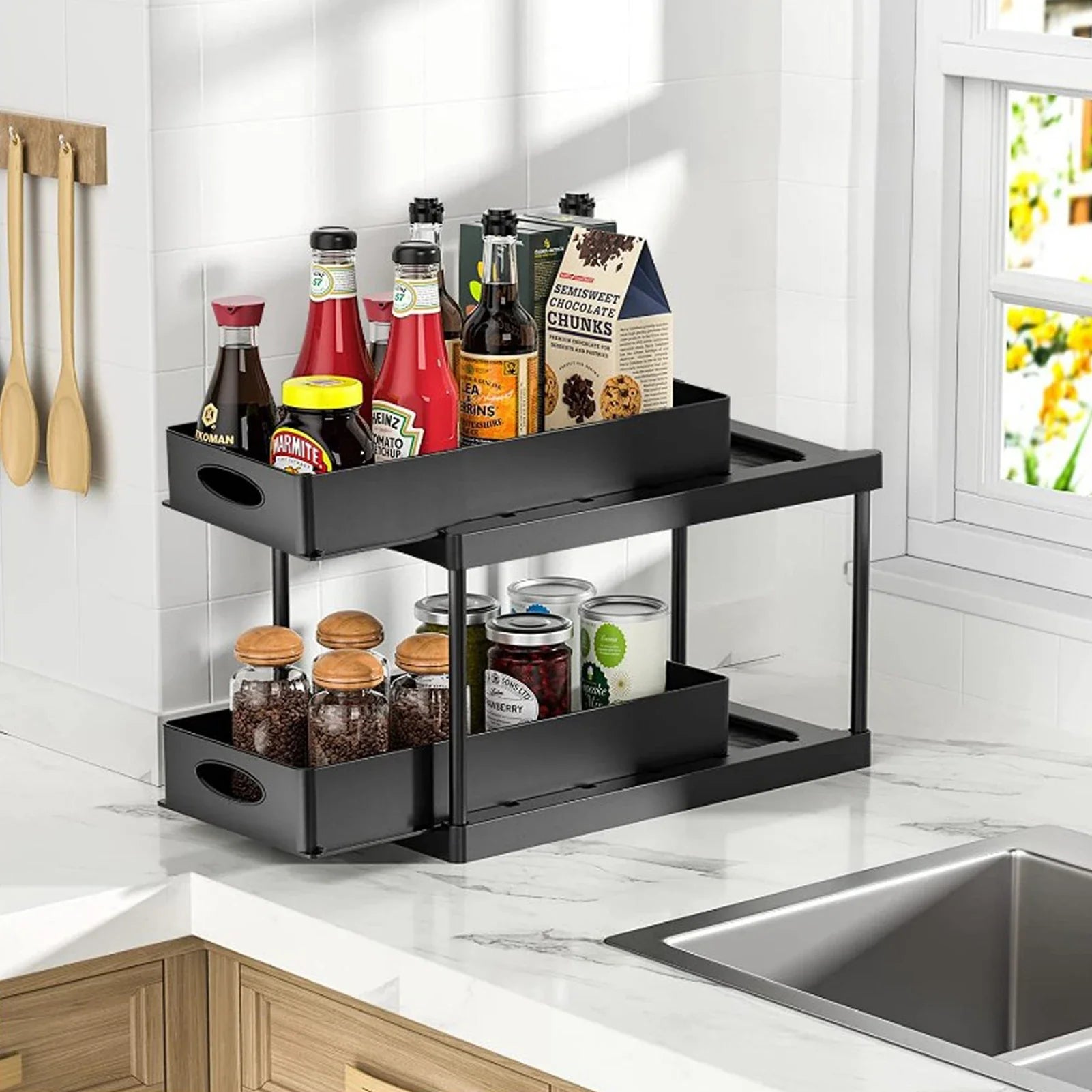 Under Sink Dual Sliding Organizer