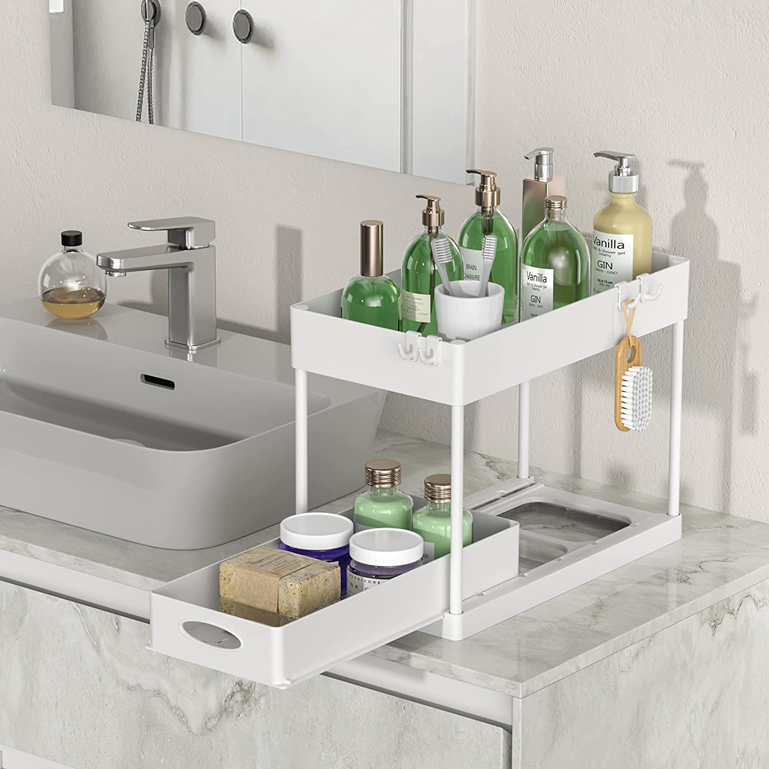 Under Sink Dual Sliding Organizer
