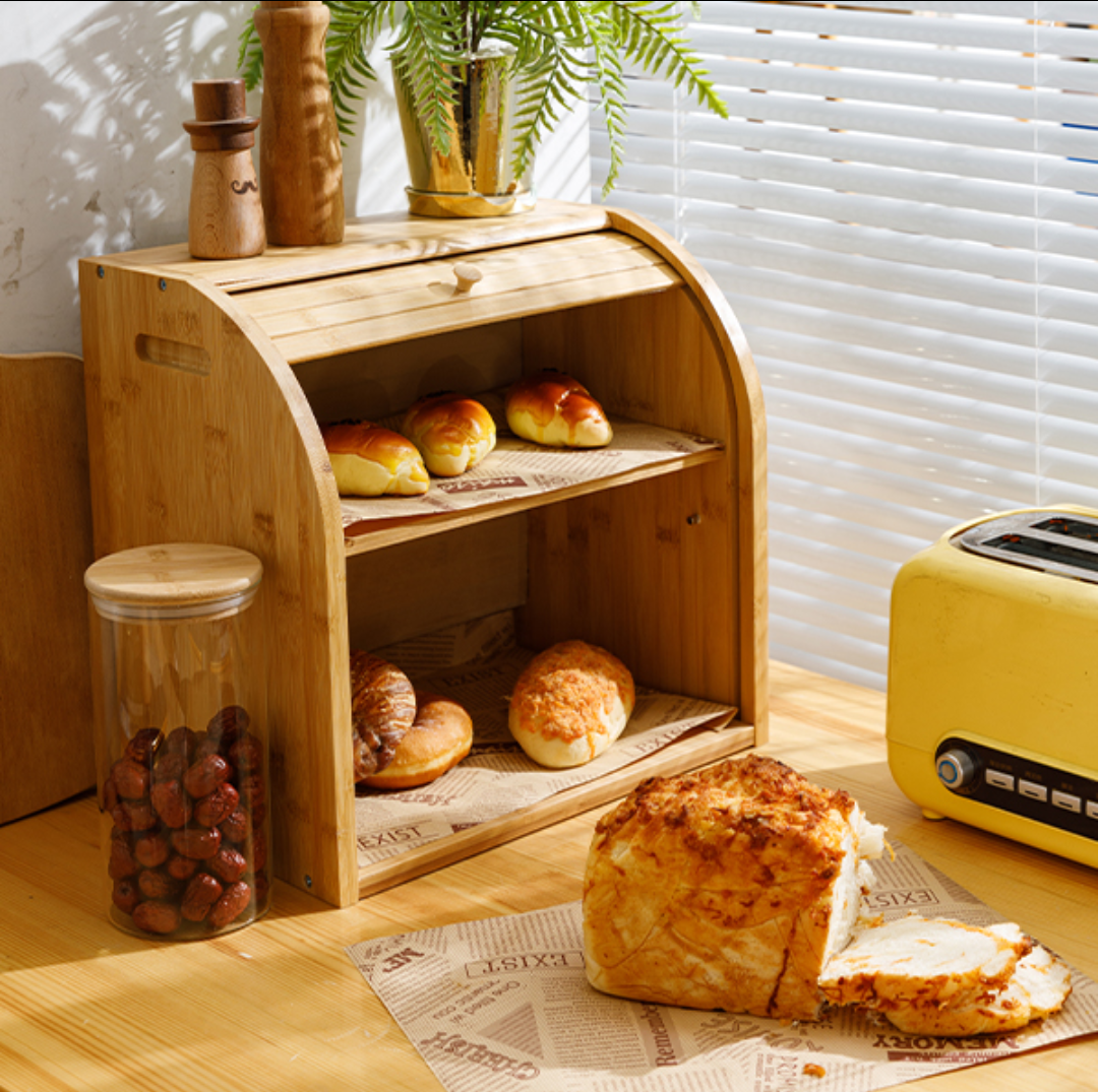 Bamboo Double Layer Bread Box - Elevato Home Organizer
