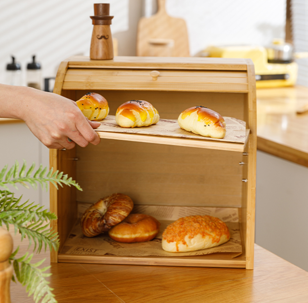 Bamboo Double Layer Bread Box - Elevato Home Organizer