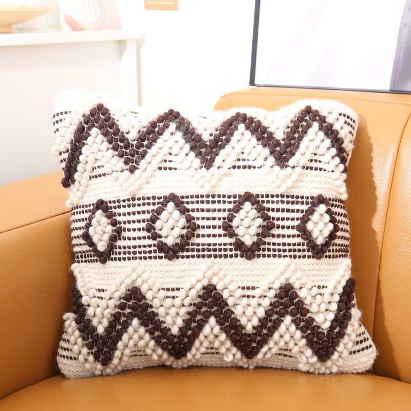 Ethnic Moroccan Hand-Woven Wool Pillow - Elevato Home Caramel Cream / 45x45 With Core Decor