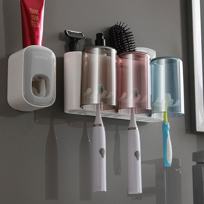 Multifunctional Toothbrush Holder - Elevato Home 3 Cups + Grey Dispenser Organizer