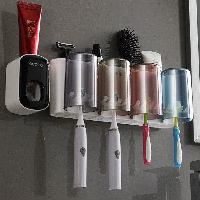 Multifunctional Toothbrush Holder - Elevato Home 4 Cups + Black Dispenser Organizer