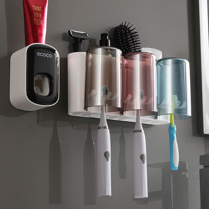 Multifunctional Toothbrush Holder - Elevato Home 3 Cups + Black Dispenser Organizer
