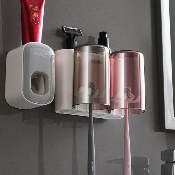 Multifunctional Toothbrush Holder - Elevato Home 2 Cups + Grey Dispenser Organizer