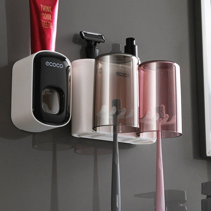 Multifunctional Toothbrush Holder - Elevato Home 2 Cups + Black Dispenser Organizer