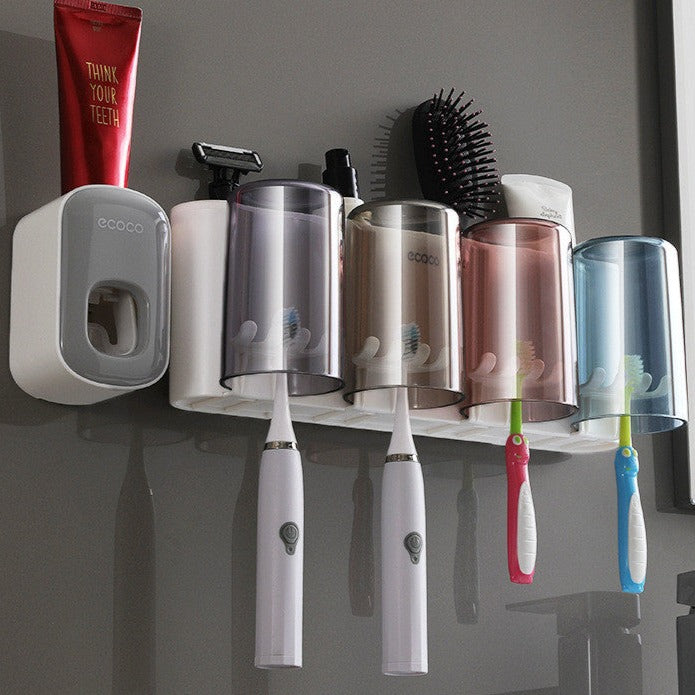 Multifunctional Toothbrush Holder - Elevato Home 4 Cups + Grey Dispenser Organizer