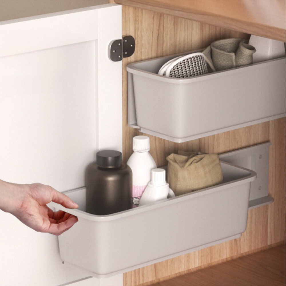 Punch-free Under Sink Storage Shelves Kitchen Organizer Push-pull Drawer  Shelf Wall-mounted Cabinet Organizer Bathroom Baskets