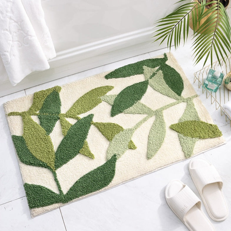 Leaves Pattern Bath Mat - Elevato Home Green Leaves / L Organizer