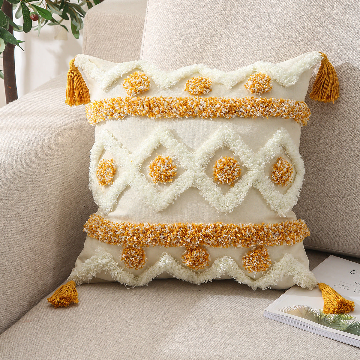ALLURE Tufted Pillow Cover - Elevato Home White & Yellow Decor