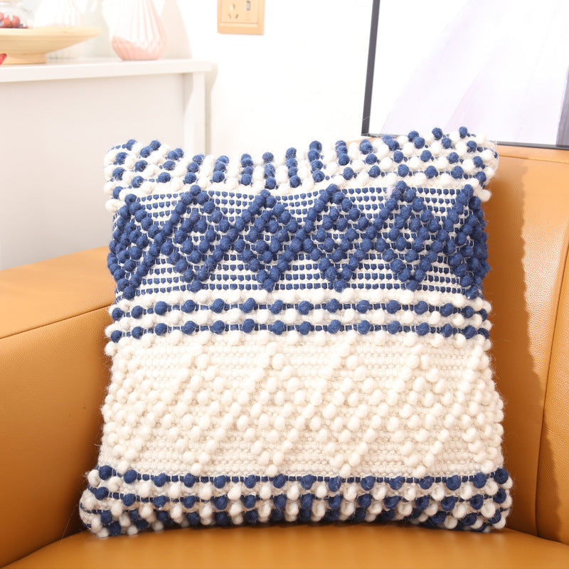 Ethnic Moroccan Hand-Woven Wool Pillow - Elevato Home Blue Star Sea / 45x45 With Core Decor