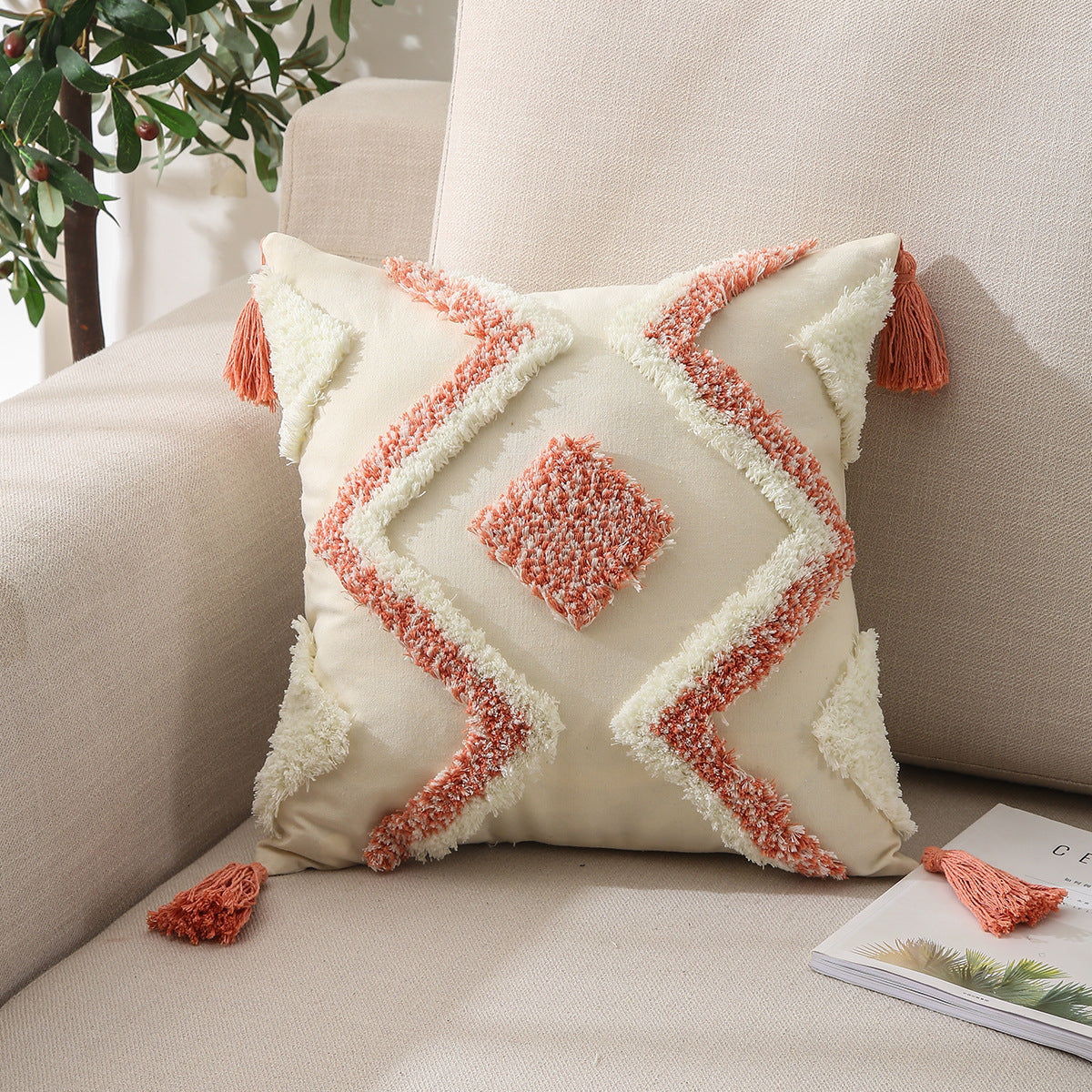 ALLURE Tufted Pillow Cover - Elevato Home White & Coral Decor