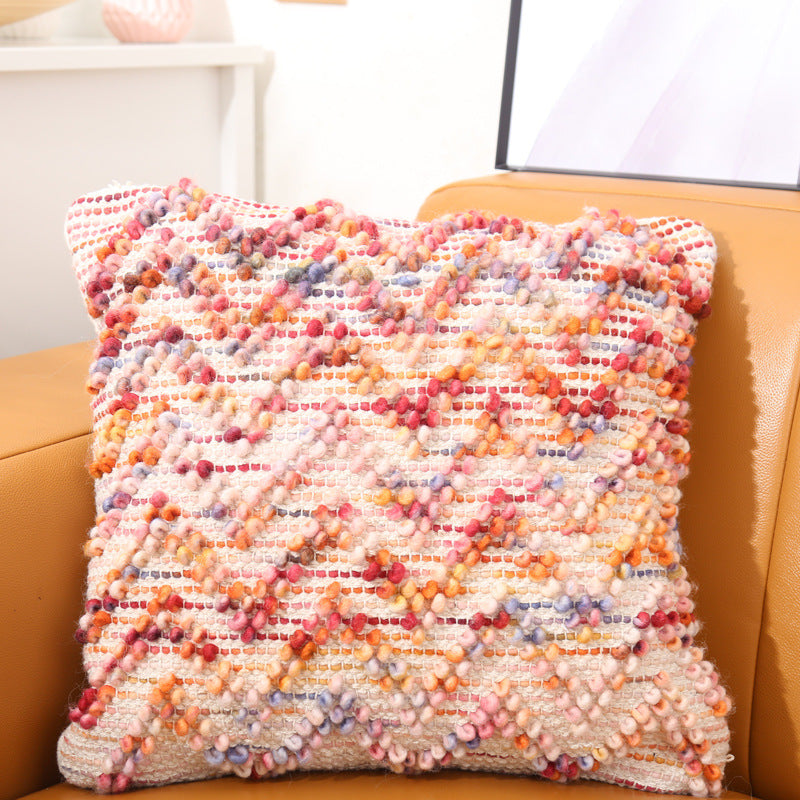 Ethnic Moroccan Hand-Woven Wool Pillow - Elevato Home Peach Powder / 45x45 With Core Decor