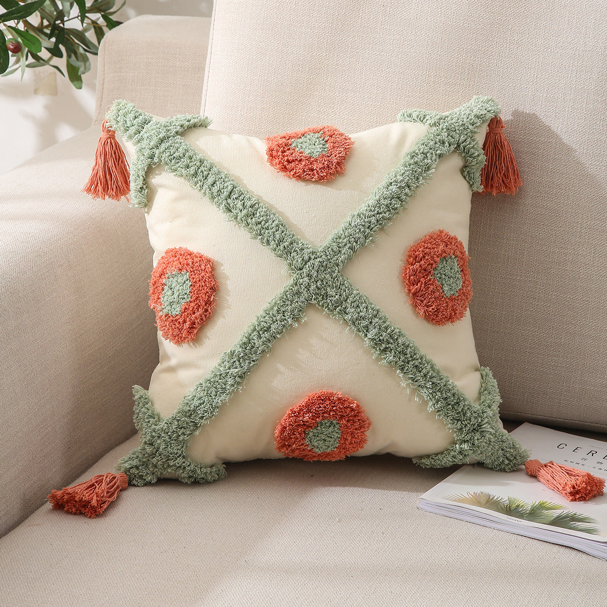 ALLURE Tufted Pillow Cover - Elevato Home Green & Red Decor
