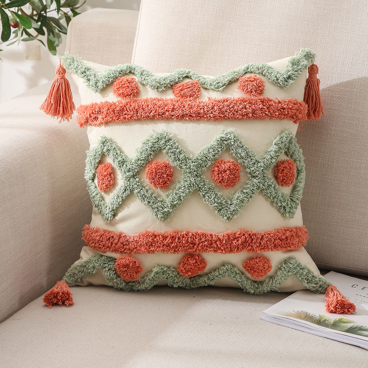 ALLURE Tufted Pillow Cover - Elevato Home Red & Green Decor