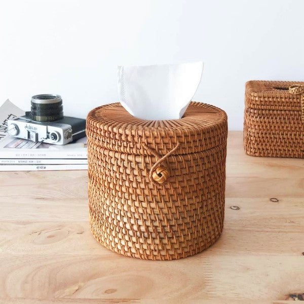 Round Rattan Tissue Box - Elevato Home